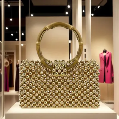 Acrylic Beads Gold Color Handbag